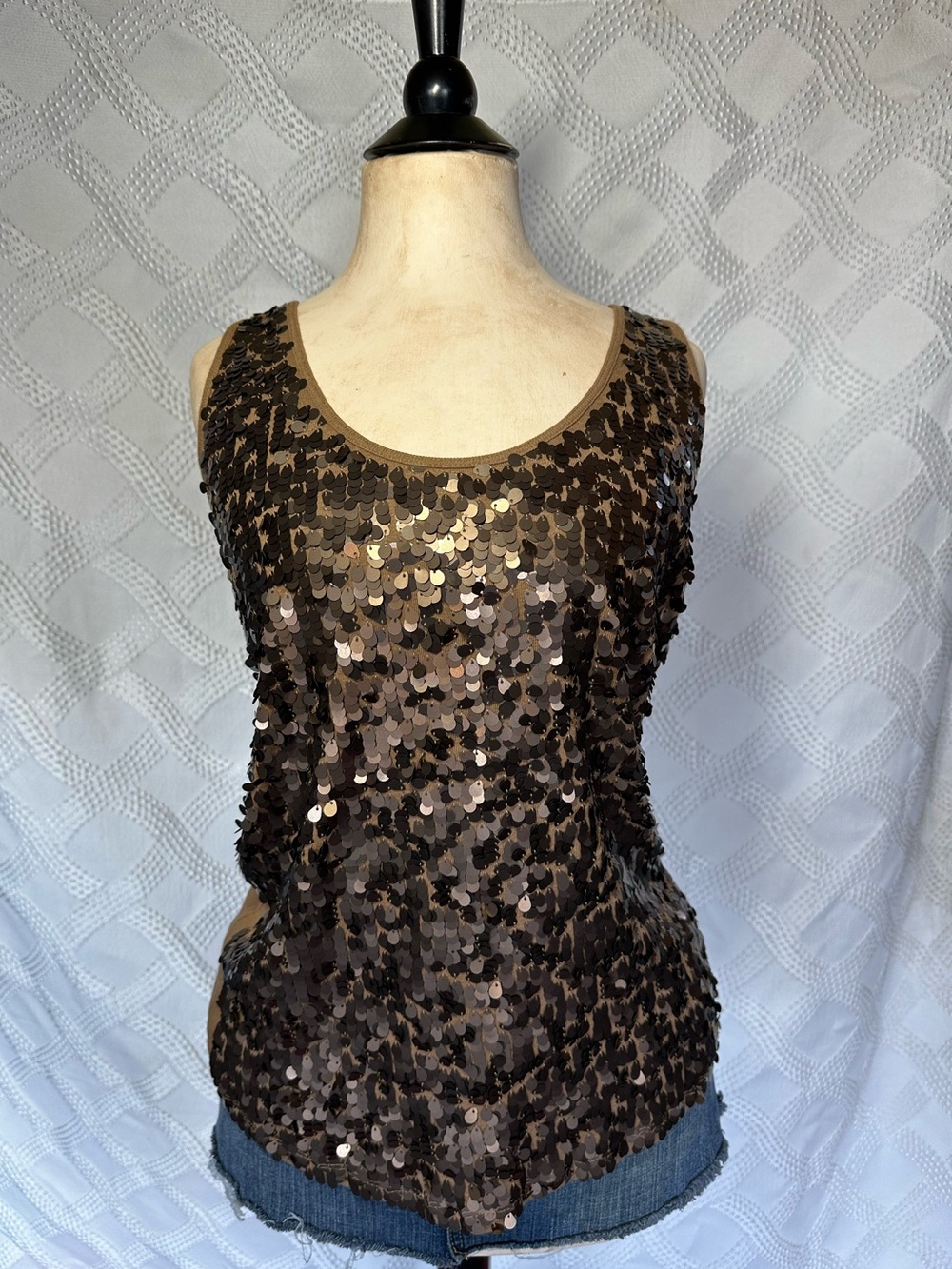 Apt. 9 Brown Sequin Scoop Neck Tank Top